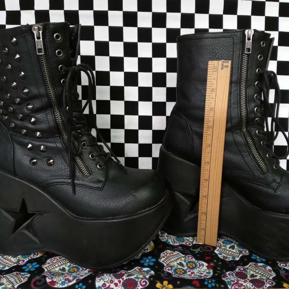 Demonia boots with star cut out in heel